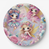 美しい3かわいいカラフル踊りフローラ妖精 ペーパープレート (正面)