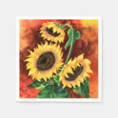 美しい3つのひまわりナプキン絵画- s スタンダードカクテルナプキン (正面)