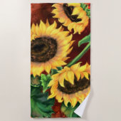 美しい3つのひまわりビーチタオル絵画- s ビーチタオル (正面)