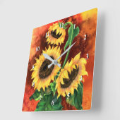 美しい3つのひまわり – Migned 絵画 Art's スクエア壁時計 (傾斜)