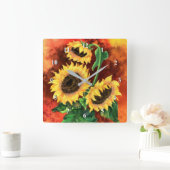 美しい3つのひまわり – Migned 絵画 Art's スクエア壁時計 (ホーム)