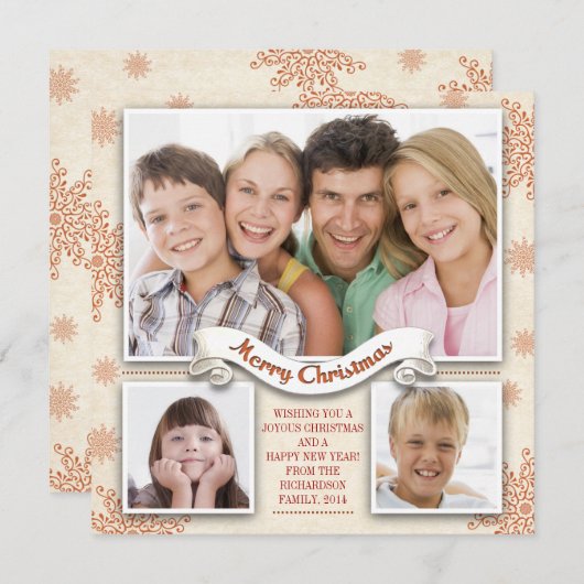 美しい3枚の写真メリークリスマスフォトカード シーズンカード (正面/裏面)