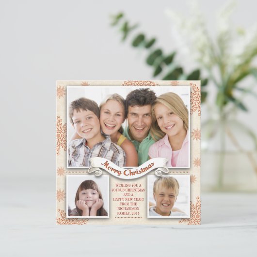 美しい3枚の写真メリークリスマスフォトカード シーズンカード (スタンド正面)