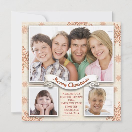 美しい3枚の写真メリークリスマスフォトカード シーズンカード (正面)
