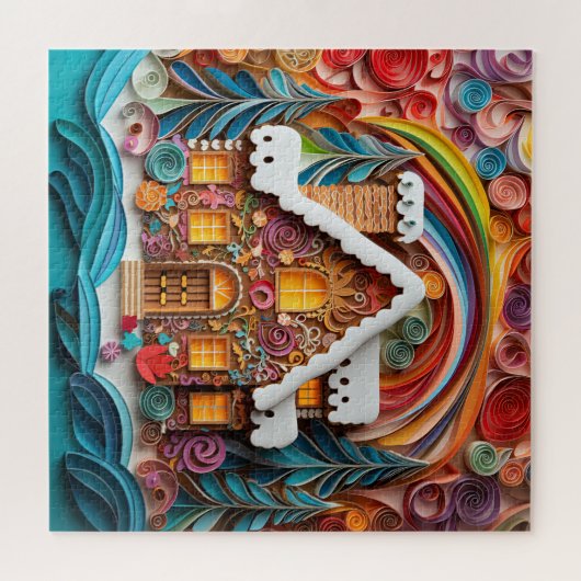 美しい3Dジンジャーブレッドハウスクリスマス ジグソーパズル (横)