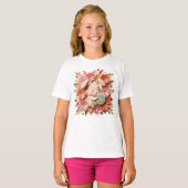 美しい3Dペーパーカットのイースターバニーと花のリース Tシャツ (正面フル)