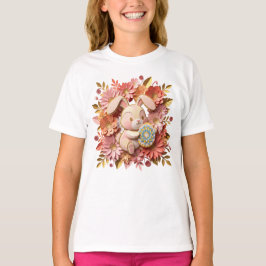 美しい3Dペーパーカットのイースターバニーと花のリース Tシャツ