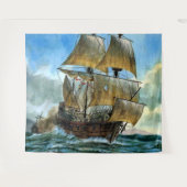 美しい4マスト船プリント タペストリー (正面(横))