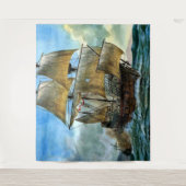 美しい4マスト船プリント タペストリー (正面)