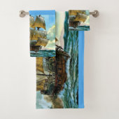 美しい4マスト船プリント バスタオルセット (インサイチュ)