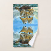 美しい4マスト船プリント バスタオルセット (ハンドタオル)