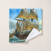 美しい4マスト船プリント バスタオルセット (ウォッシュタオル)