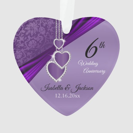美しい6アメジスト結婚の記念日デザイン オーナメント (裏面)
