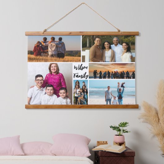 美しい6家族の写真コラージュパーソナライズされた 吊り下げ型タペストリー (寝室)