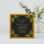 美しい60th誕生日パーティー金ゴールドブラック 招待状 (スタンド正面)