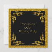 美しい60th誕生日パーティー金ゴールドブラック 招待状 (裏面)