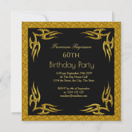 美しい60th誕生日パーティー金ゴールドブラック 招待状
