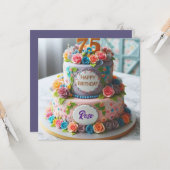 美しい75番目のお誕生日ケーキ カード (正面/裏面インサイチュ)