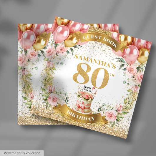 美しい80歳の誕生日ゲストブック ボヘミアン風バルーン Ar ゲストブック