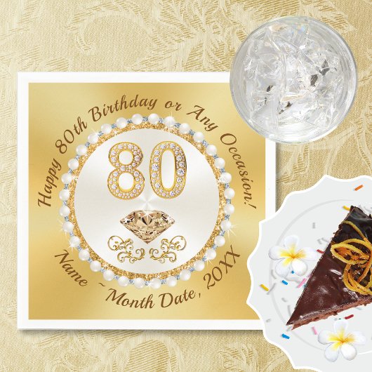 美しい80誕生日ナプキンスパーソナライズされたズ スタンダードカクテルナプキン