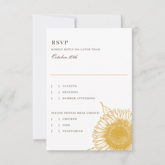 美しい+ひまわりエレガント秋の結婚式返信 出欠カード (正面)