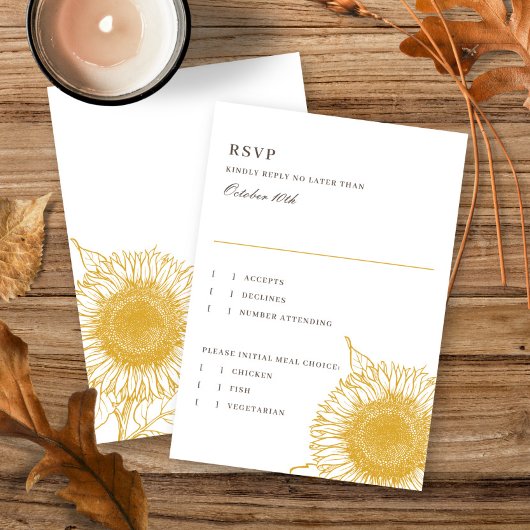 美しい+ひまわりエレガント秋の結婚式返信 出欠カード