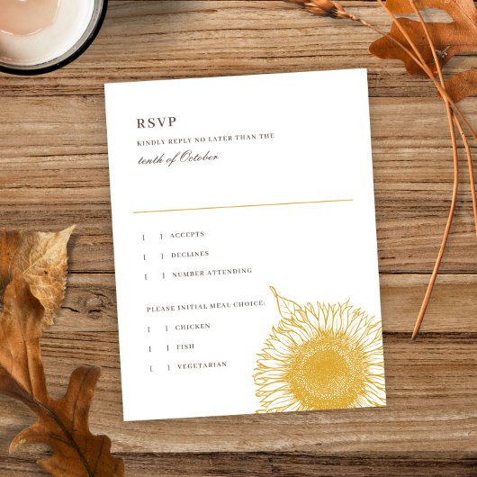 美しい+ひまわりエレガント秋の結婚式返信 出欠カード