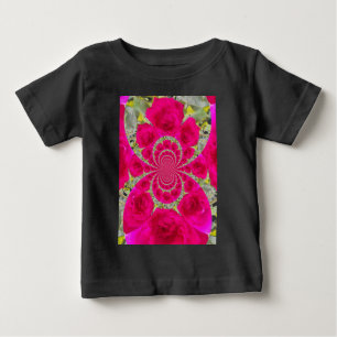 美しい アメージング 赤いバラのカレイドスコープ パターン ベビーTシャツ