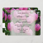 美しい、エレガントな紫のチューリップの花のパーティー 招待状 (正面/裏面)