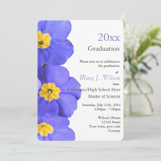 美しい、エレガントな青い庭の花の卒業 招待状 (スタンド正面)