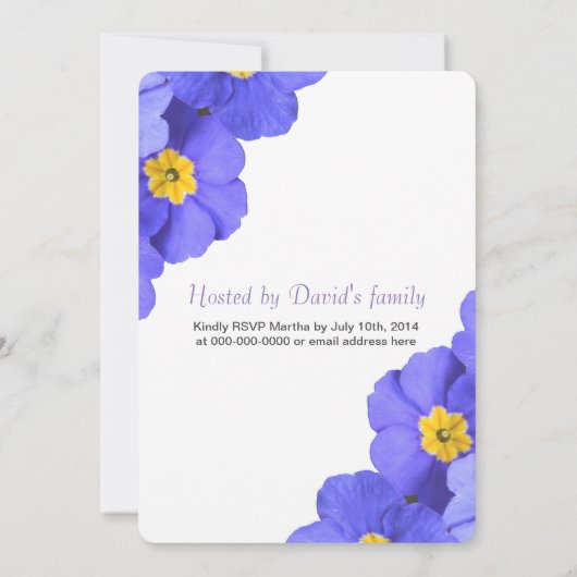 美しい、エレガントな青い庭の花の卒業 招待状 (裏面)
