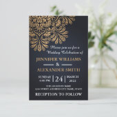 美しい エレガントな ロイヤル ネイビーブルー ウェディング 招待状 (スタンド正面)