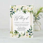 美しい エレガントな 白い 花 モチーフ ゴールドの ウェディング 招待状 (スタンド正面)