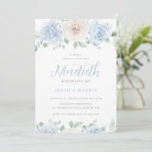 美しい エレガントな 青と白の花模様 90歳の誕生日 招待状 (スタンド正面)