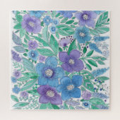 美しい，エレガント花のパズル，水色 ジグソーパズル (横)