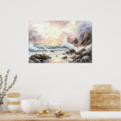 美しい・オブ・ザ・シー・アット・サンセット・ウォーター・カラー ポスター (キッチン)