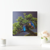 美しい・オブ・ワイルダネス – キングフィッシャーと盆栽 スクエア壁時計 (ホーム)