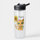 美しい |オレンジキャットとヒマワリの名前 ウォーターボトル (左面)