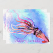美しい カラフルな タコの泳ぎ - 誕生日おめでとう (正面/裏面)