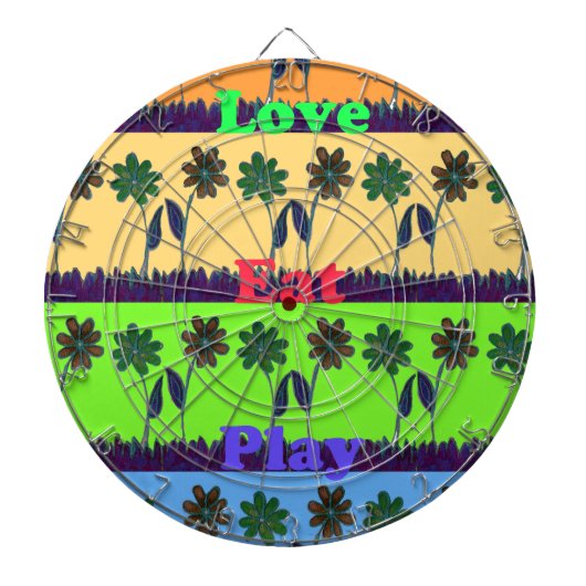 美しい カラフルな テキスト Eat Love Play 花柄 ポップ ダーツボード (正面)