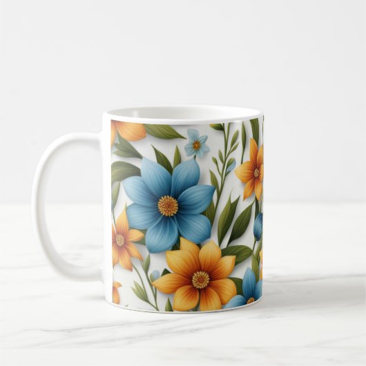 美しい カラフルな 花柄 春の花 コーヒーマグカップ (左)