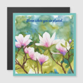 美しい、カラフル、ピンクマグノリア磁石 (正面/裏面)