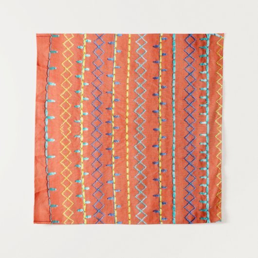 美しい、カラフル、刺しゅうされた、ヒッピースタイルパイ タペストリー (正面(横))