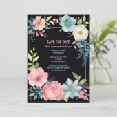 美しい カラフル 水彩 花 モチーフのウェディング セーブザデート (スタンド正面)