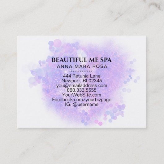 *~*美しい-グリッター金ゴールドフレームラベンダーグロー 名刺 (裏面)