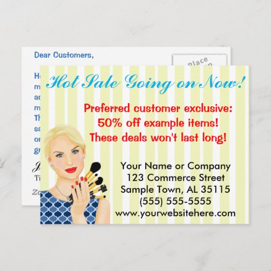 美しい、サロンまたは化粧の販売の発表 案内ポストカード (正面/裏面)