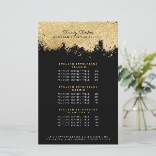 美しい&サロン金ゴールド&ブラックラグジュアリーサービス価格 (スタンド正面)