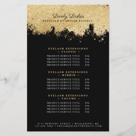 美しい&サロン金ゴールド&ブラックラグジュアリーサービス価格 (正面)