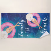 美しい&ザビーチ海コーカサス女性オンフロート ビーチタオル (正面)