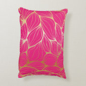 美しい、ショッキングピンク、フェイクな金ゴールド、葉、パターン、トレンディー、m アクセントクッション (裏面(縦))